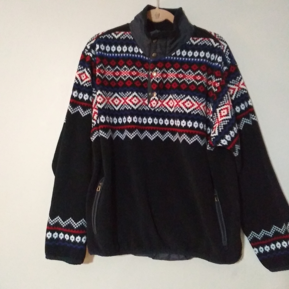 Polo Ralph Lauren Jacket Adult XL Navy & Red Long Sleeve Fleece 1/4 Button